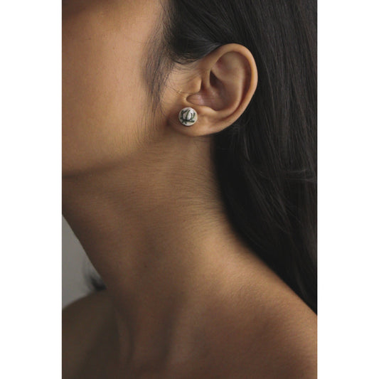 White Rose Bud Tiny Ear Studs