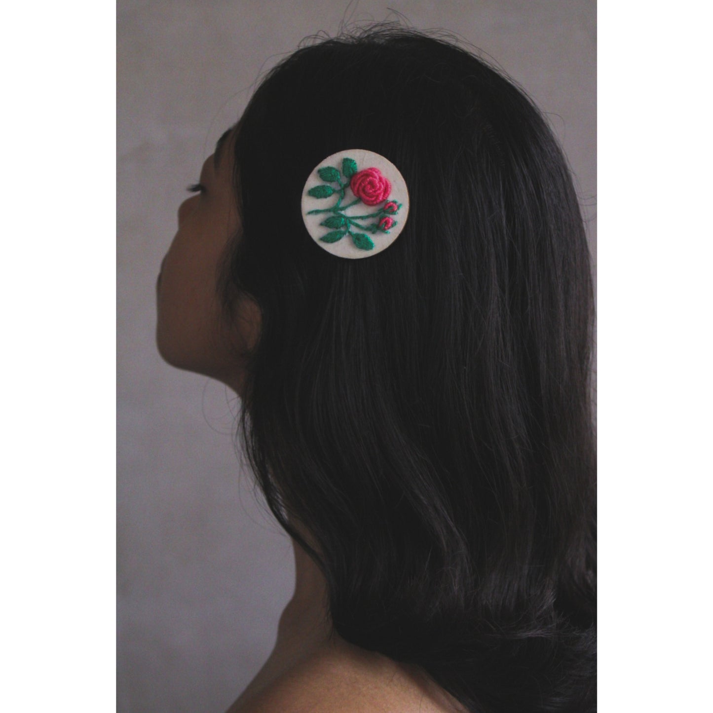 Peach Rose Branch Circular Alligator Hair Clip