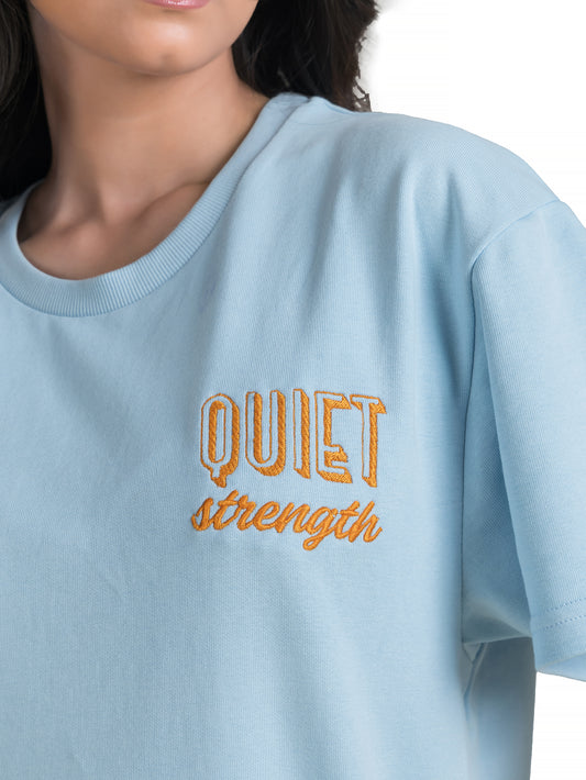 Quiet Strength Embroidered Terry Cotton Oversized Tshirt