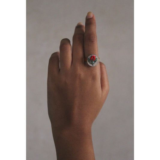 Red Rose Bud Small Circular Adjustable Ring