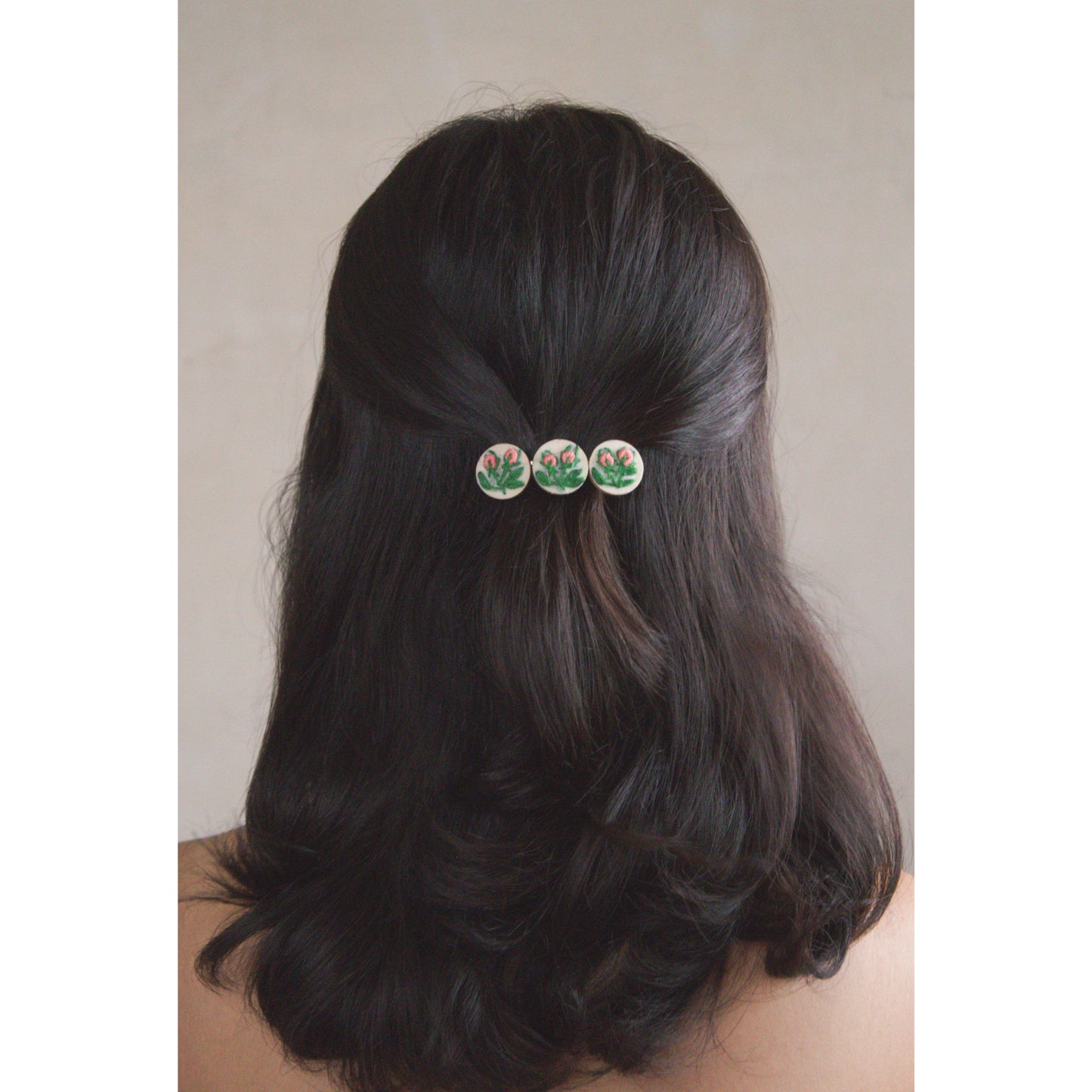Peach Rose Buds Branch Triple Round Hair Barrette