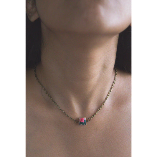 Peach Rose Tiny Square Necklace