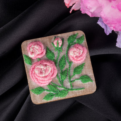 Light Pink Gradient Rose Branch Rectangular Alligator Hair Clip