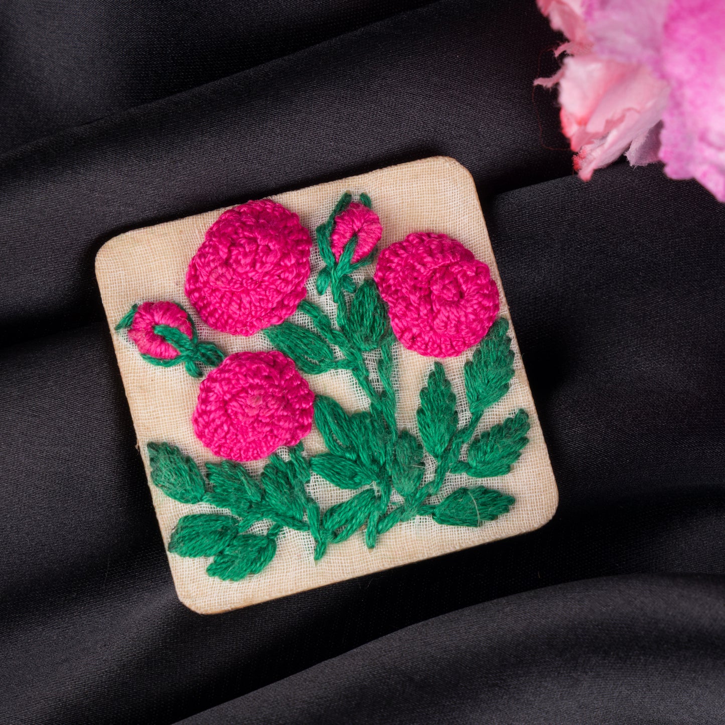 Deep Pink Rose Branch Rectangular Alligator Hair Clip
