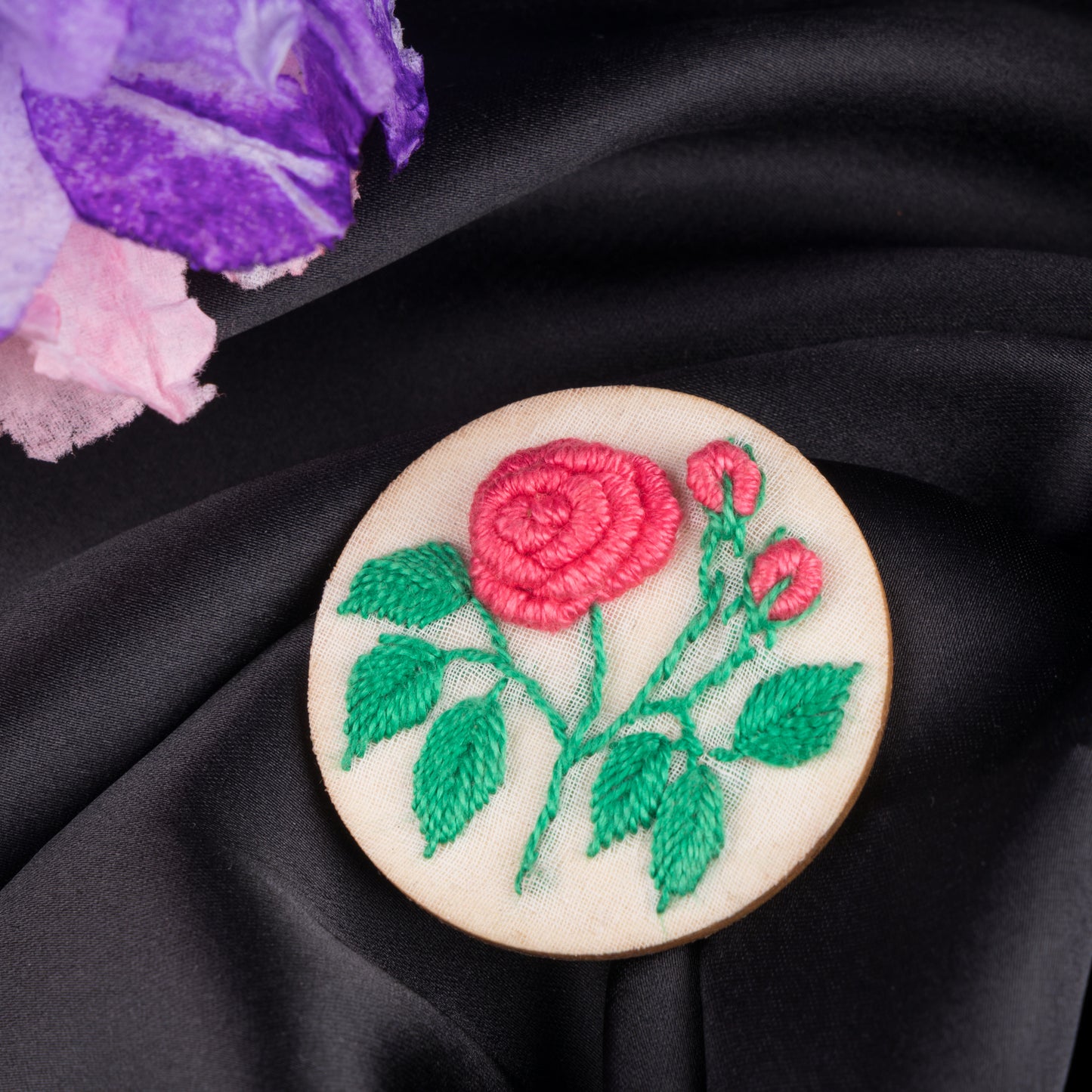 Peach Rose Branch Circular Alligator Hair Clip