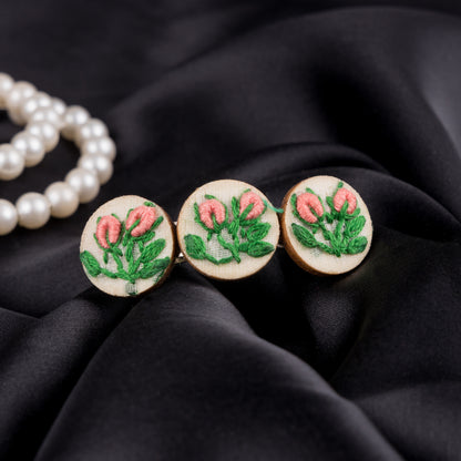 Peach Rose Buds Branch Triple Round Hair Barrette