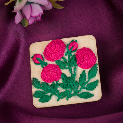 Deep Pink Rose Branch Rectangular Alligator Hair Clip