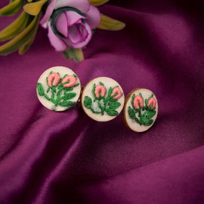 Peach Rose Buds Branch Triple Round Hair Barrette