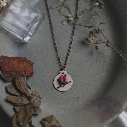 Pink Gradient Rose Bud Circular Necklace