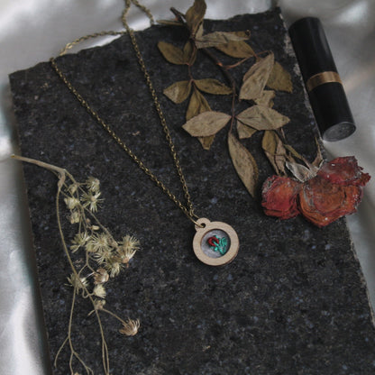 Maroon Rose Bud Circular Necklace