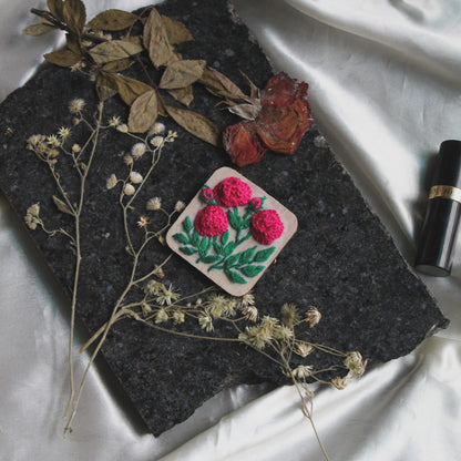 Deep Pink Rose Branch Rectangular Alligator Hair Clip