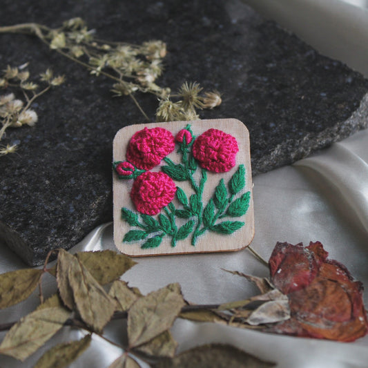 Deep Pink Rose Branch Rectangular Alligator Hair Clip