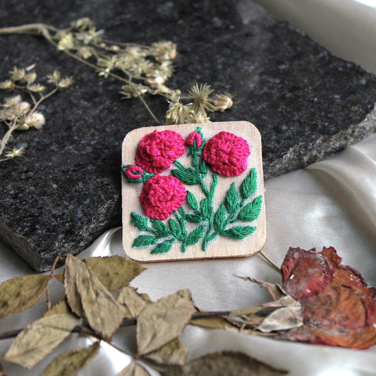 Deep Pink Rose Branch Rectangular Alligator Hair Clip