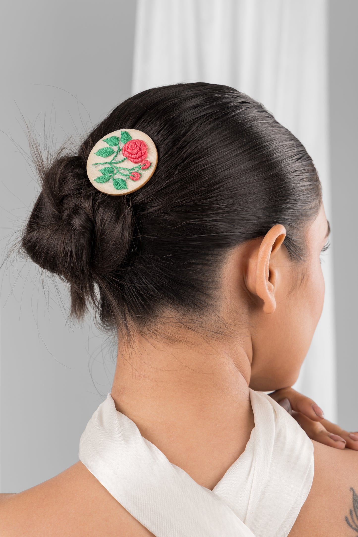 Peach Rose Branch Circular Alligator Hair Clip