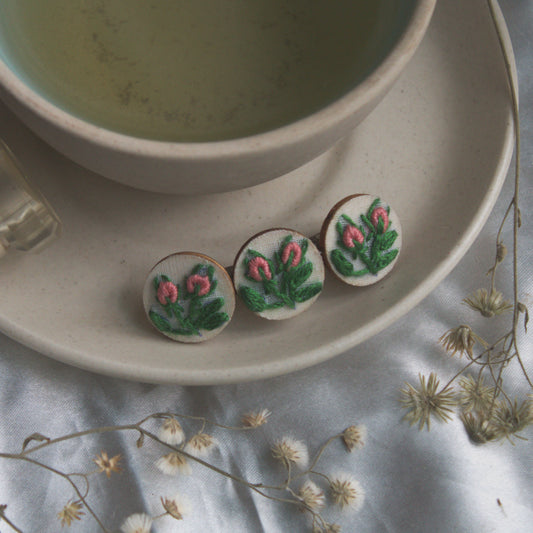 Peach Rose Buds Branch Triple Round Hair Barrette