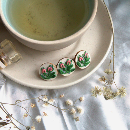 Peach Rose Buds Branch Triple Round Hair Barrette