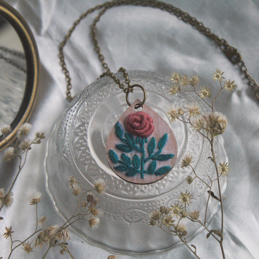 Mauve Rose Branch Drop-Shape Necklace