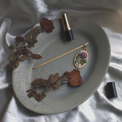 Dusty Pink Rose Branch Oval Hair Stick