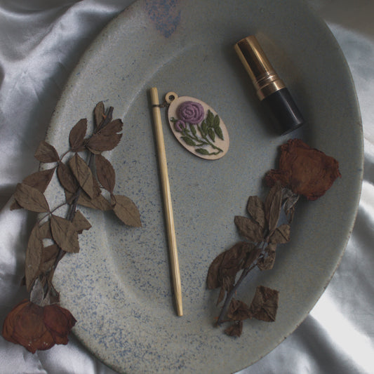 Dusty Pink Rose Branch Oval Hair Stick