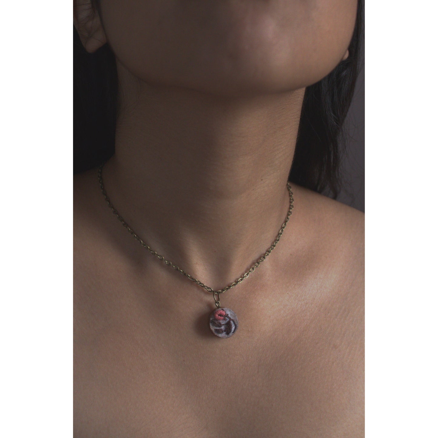 Peach Rose Bud Round Necklace