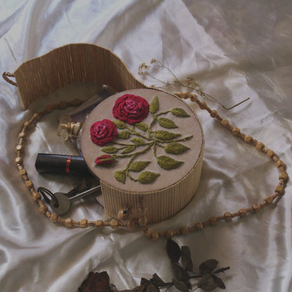 Dark Pink Gradient Rose Branch Round Handbag