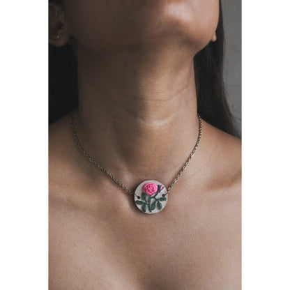 Pink Gradient Rose Branch Round Necklace