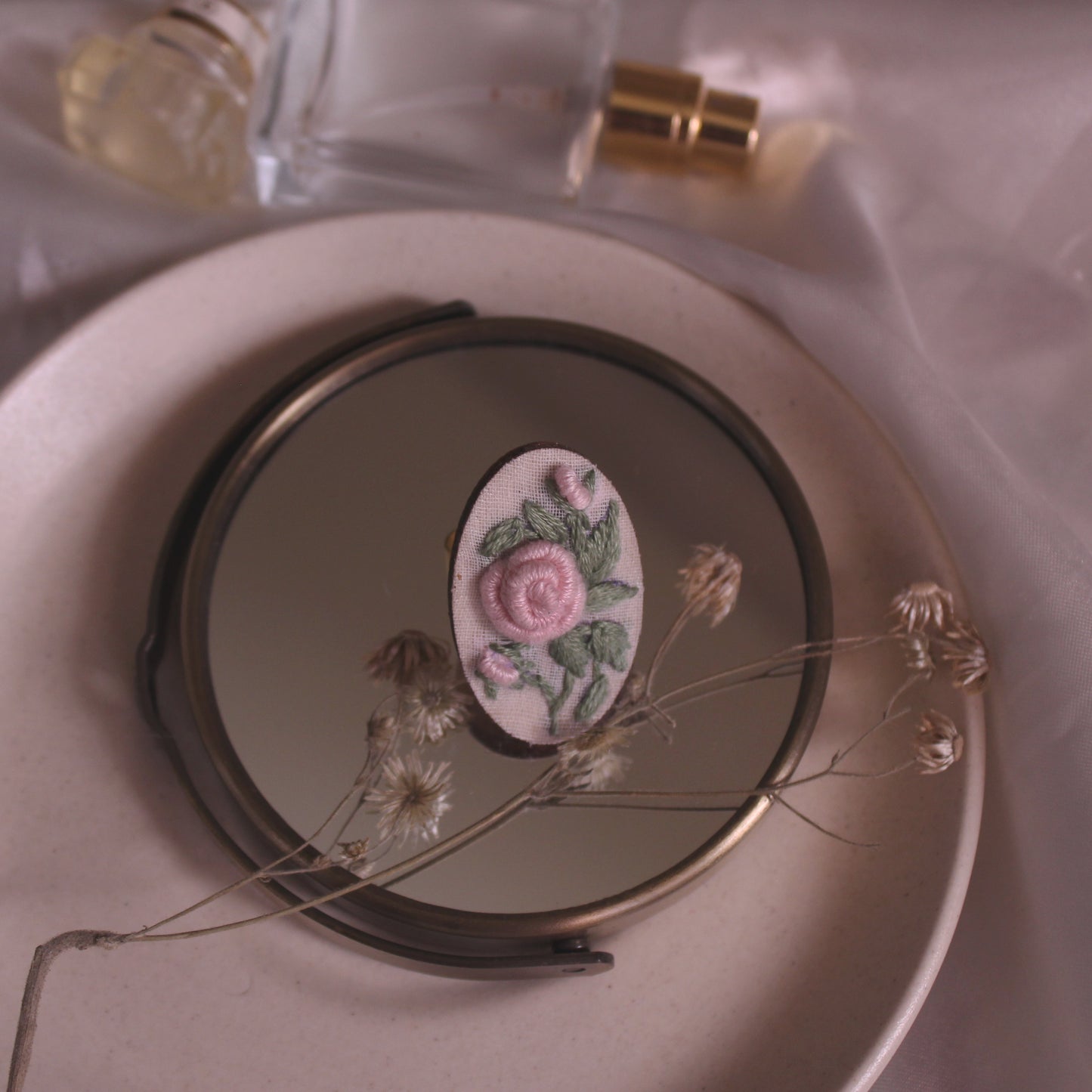 Light Peach Rose Branch Oval Adjustable Ring