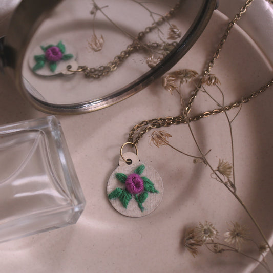 Purple Rose Branch Circular Necklace