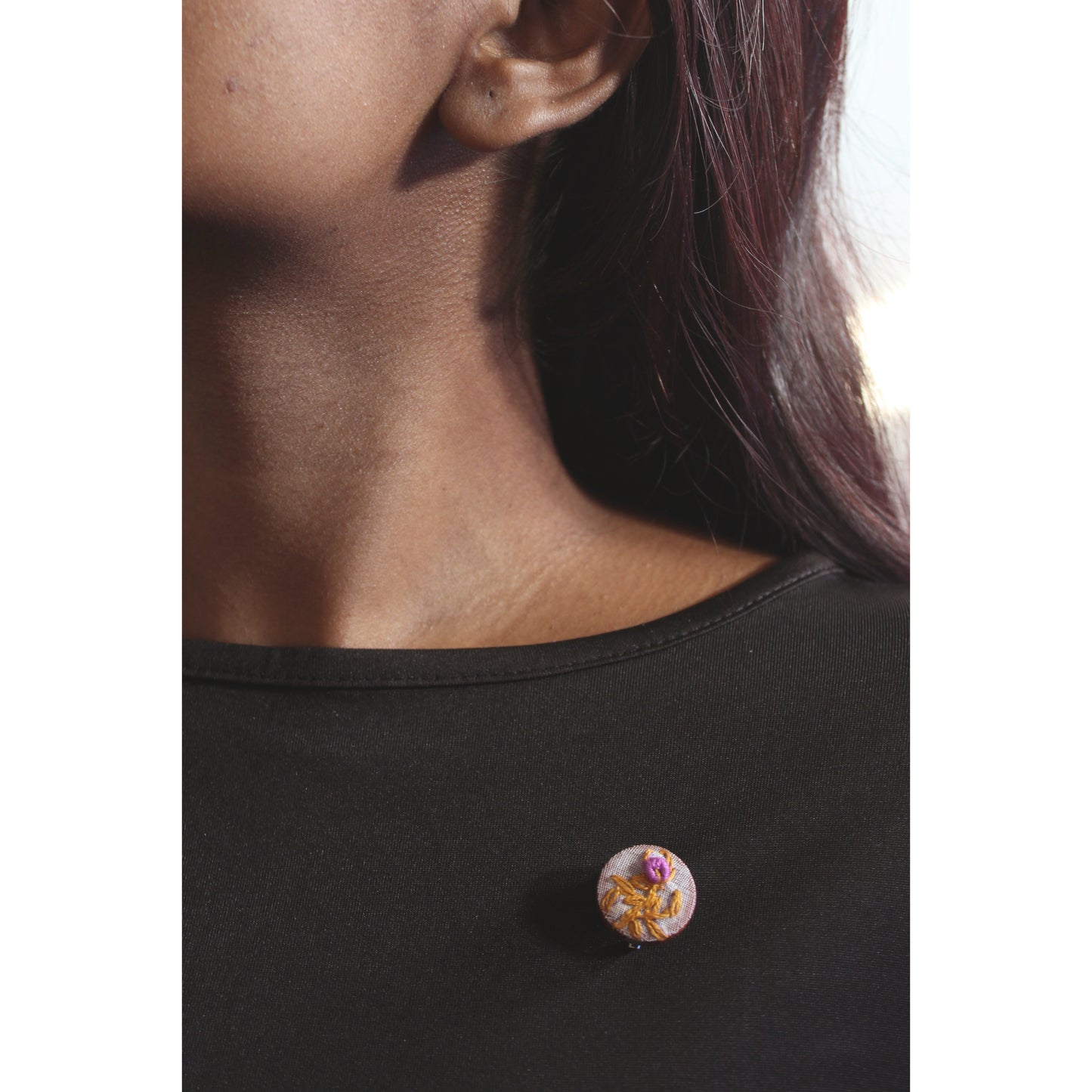 Purple Rose Bud Round Brooch Pin
