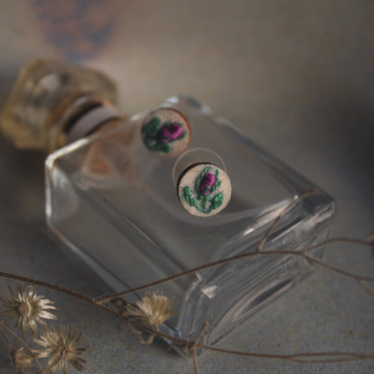 Purple Rose Bud Tiny Round Ear Studs