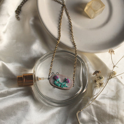 Magenta Rose Buds Oval Necklace