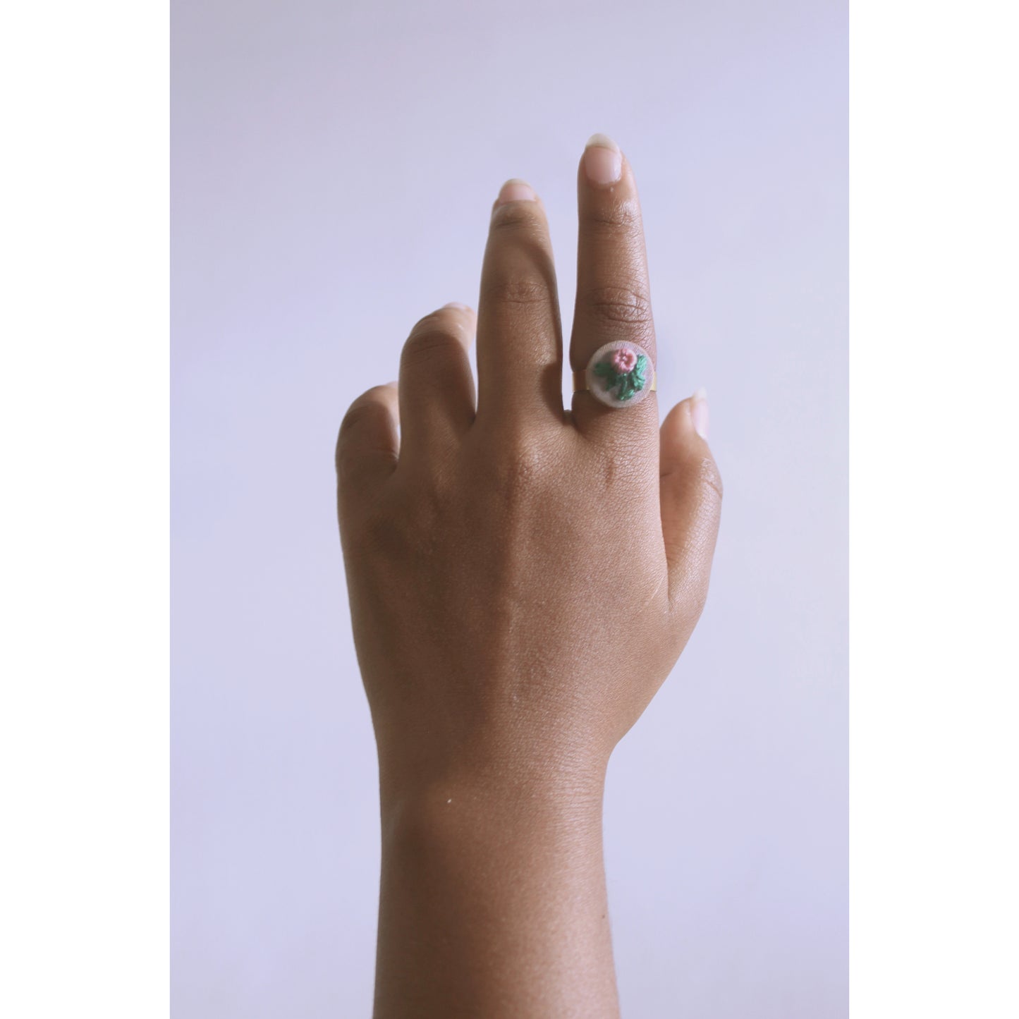 Soft Peach Rose Branch Small Round Adjustable Ring