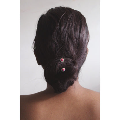 Deep Pink Rose Tiny Round Hair Pins Set