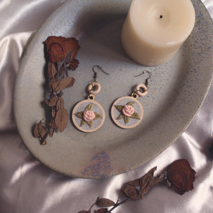 Soft Peach Rose Round Hollow Earrings