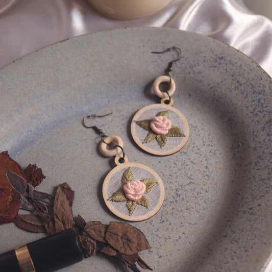 Soft Peach Rose Round Hollow Earrings