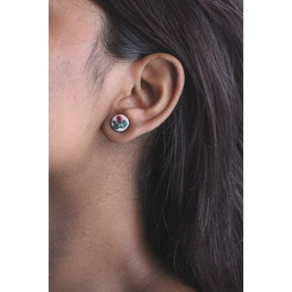 Red Rose Bud Tiny Round Ear Studs