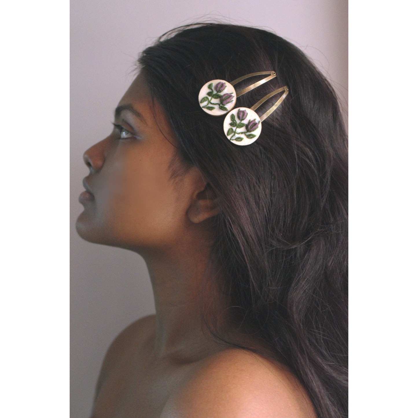 Dark Mauve Rose Bud Round Tic-Tac Hair Clips Set