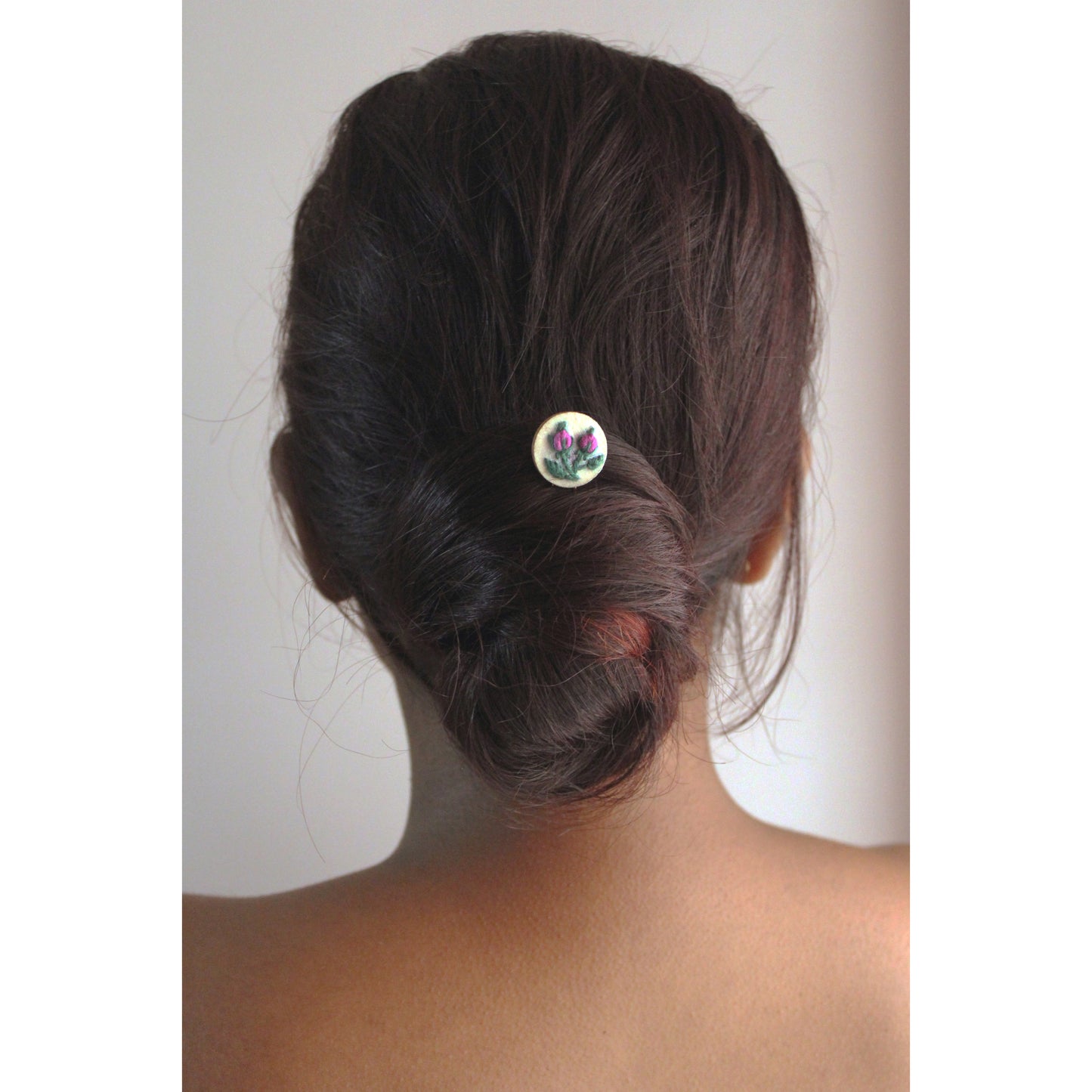 Purple Rose Double Buds Round Hair Pin