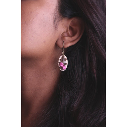 Magenta Rose Vine Hollow Oval Earrings