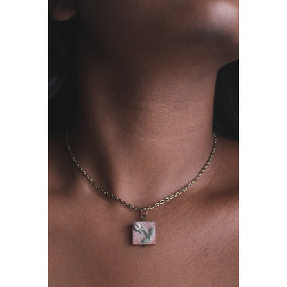 White Rose Bud Square Necklace