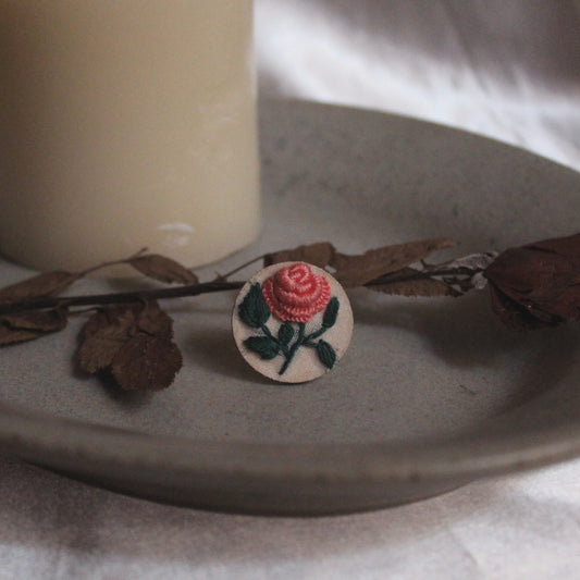 Peach Rose Branch Round Adjustable Ring