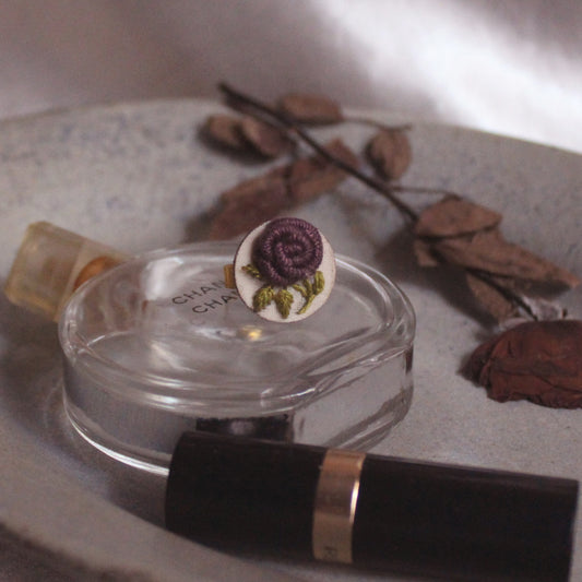 Dark Mauve Rose Branch Round Adjustable Ring