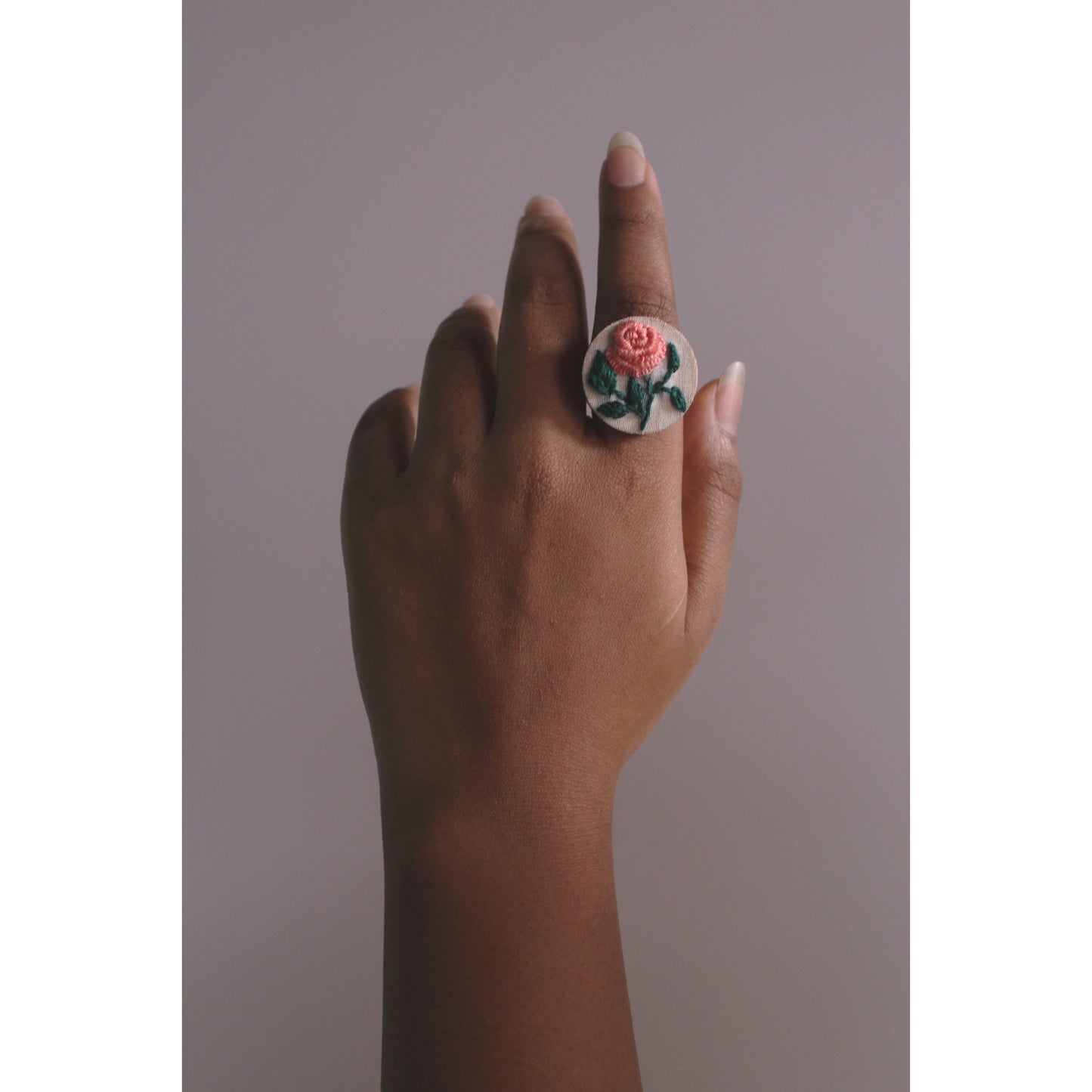 Peach Rose Branch Round Adjustable Ring