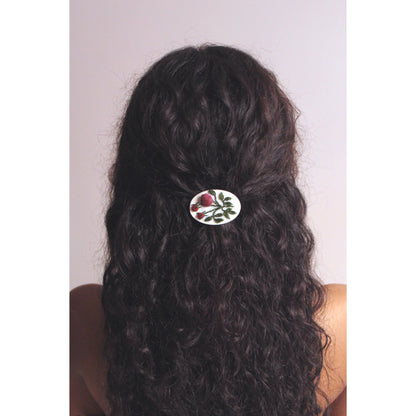 Maroon Rose Buds Branch Oval Alligator Hair Clip