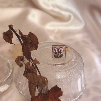 Double Lavender Rose Buds Branch Square Adjustable Ring