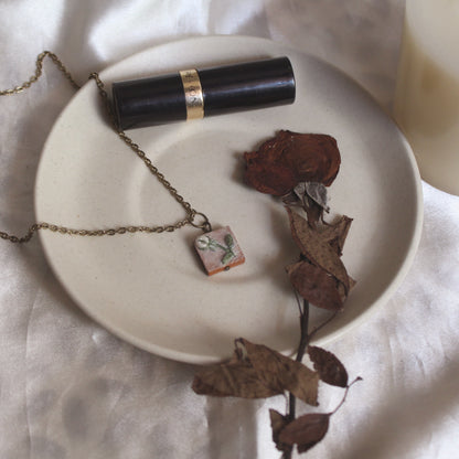 White Rose Bud Square Necklace