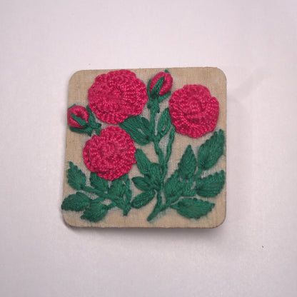 Deep Pink Rose Branch Rectangular Alligator Hair Clip