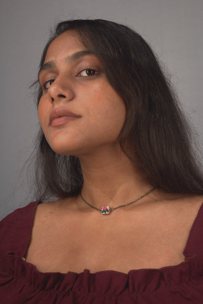 Peach Rose Tiny Square Necklace