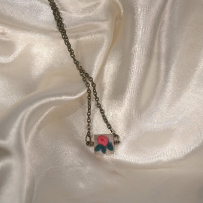 Peach Rose Tiny Square Necklace