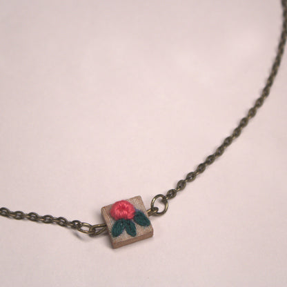 Peach Rose Tiny Square Necklace